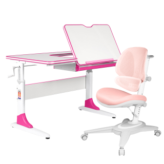Комплект Anatomica Study-100 парта + кресло белый/розовый с розовым креслом Funken